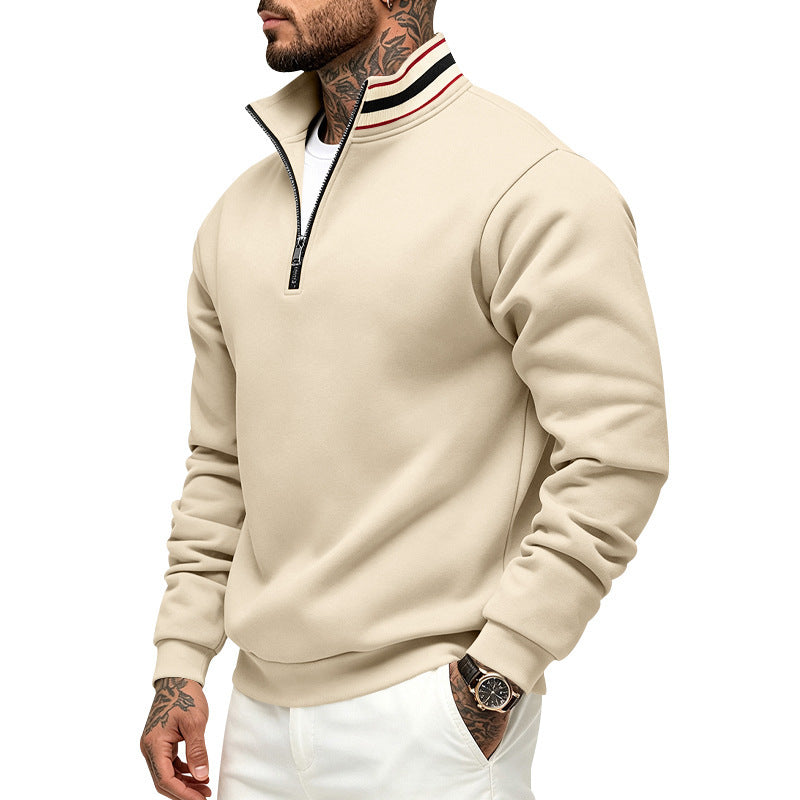Herren Sweatshirt mit Halbreißverschluss und gestreiftem Stehkragen Shop Nory