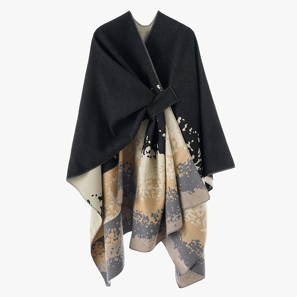 Damen Cape-Poncho mit integrierter Bindeschlaufe und zweilagigem Jacquardfall Shop Nory