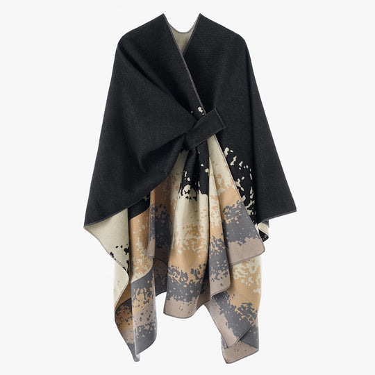 Damen Cape-Poncho mit integrierter Bindeschlaufe und zweilagigem Jacquardfall Shop Nory