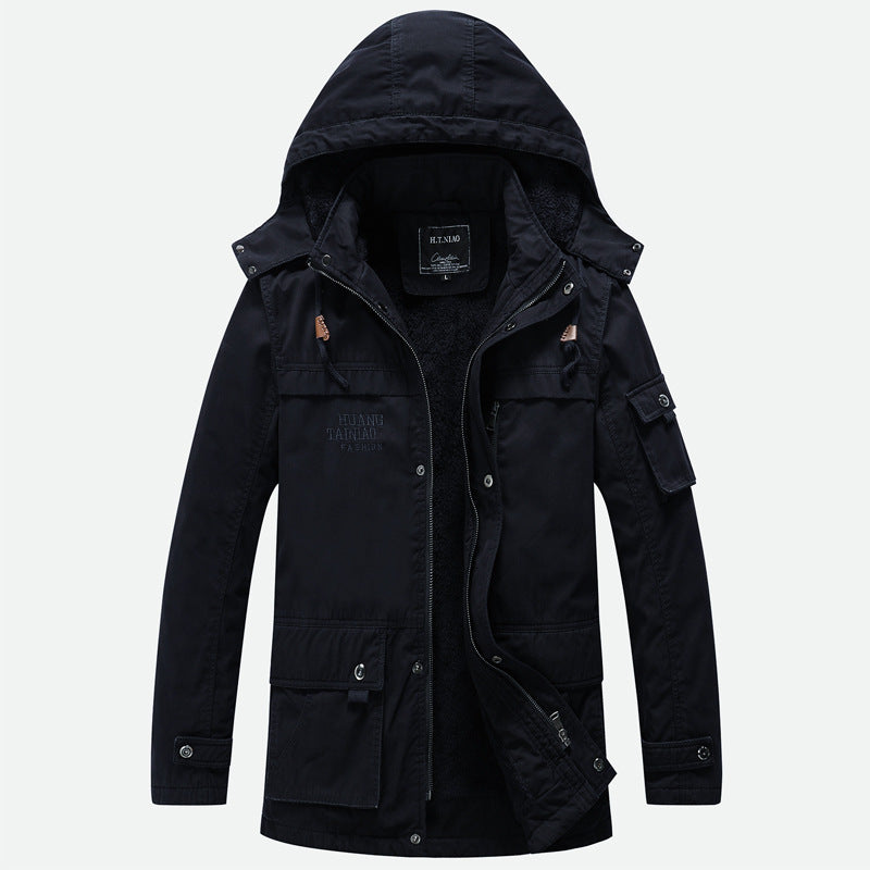 Herren Canvas-Militärparka mit Teddyfutter, Kapuze und multifunktionalen Taschen Shop Nory