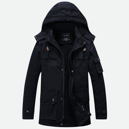 Herren Canvas-Militärparka mit Teddyfutter, Kapuze und multifunktionalen Taschen Shop Nory