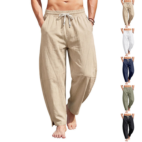 Herren knöchellange Freizeithose aus Leinenmix mit elastischem Kordelbund und seitlichen Schlitzen Shop Nory