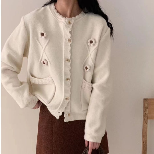 Damen Strickjacke mit Blumenapplikationen Shop Nory