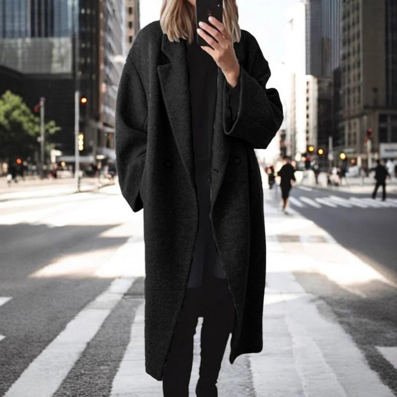 Damen Oversize Wollmix-Mantel mit doppelreihiger Knopfleiste, weitem Reverskragen und Eingrifftaschen Shop Nory