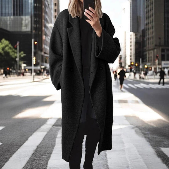 Damen Oversize Wollmix-Mantel mit doppelreihiger Knopfleiste, weitem Reverskragen und Eingrifftaschen Shop Nory