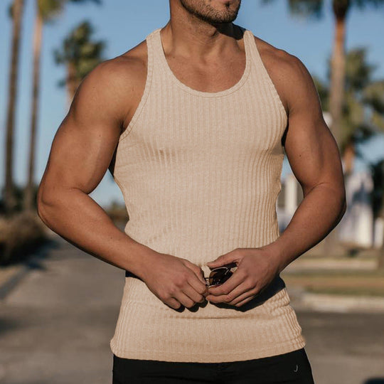 Herren nan geripptes Muskelshirt mit U-Ausschnitt und stretchigem Baumwollmix