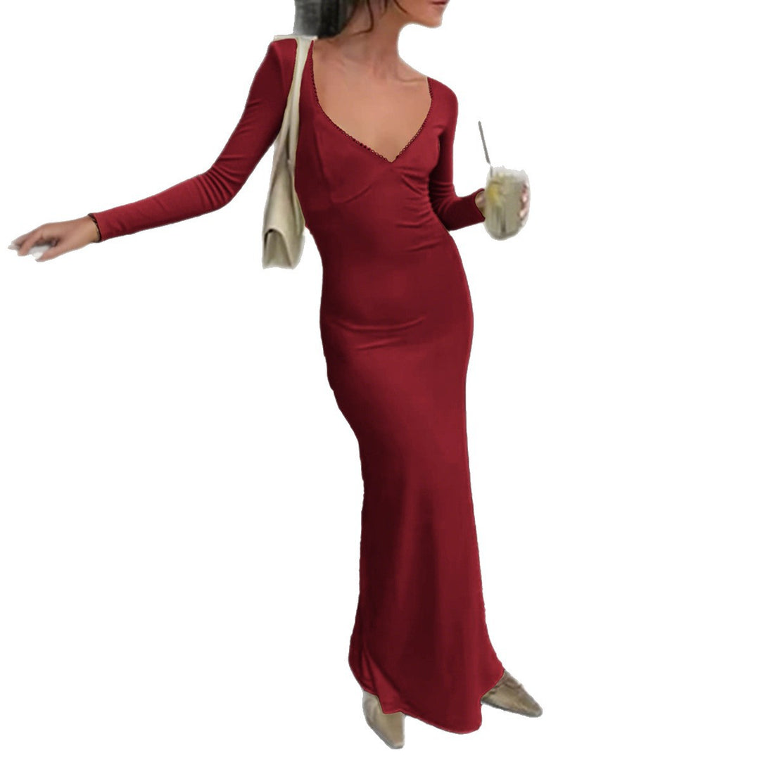 Damen nan figurbetontes Maxikleid mit herzförmigem Ausschnitt, langen Ärmeln und schmaler Meerjungfrau-Silhouette Shop Nory