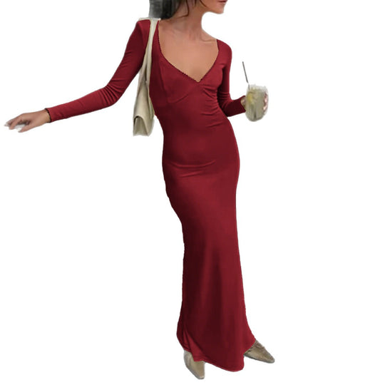 Damen nan figurbetontes Maxikleid mit herzförmigem Ausschnitt, langen Ärmeln und schmaler Meerjungfrau-Silhouette Shop Nory