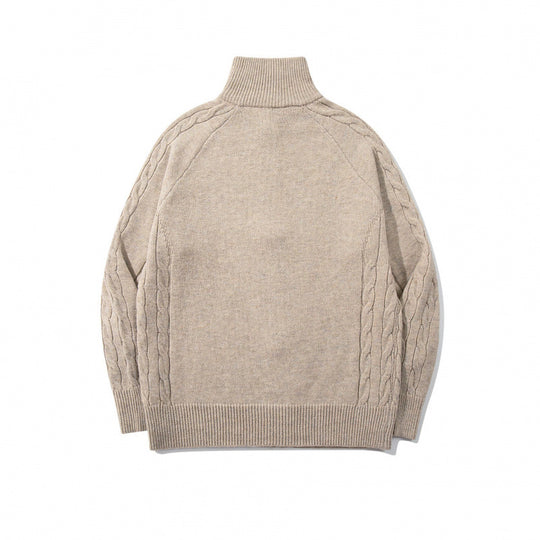 Unisex Boxy-Zip-Strickjacke mit Stehkragen, Zopfmusterärmeln und gerippten Abschlüssen Shop Nory