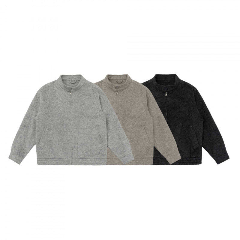[Unisex] Boxy Wollmix-Zipjacke im Overshirt‑Stil mit kurzem Stehkragen Shop Nory