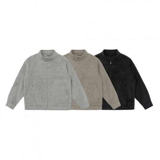 [Unisex] Boxy Wollmix-Zipjacke im Overshirt‑Stil mit kurzem Stehkragen Shop Nory