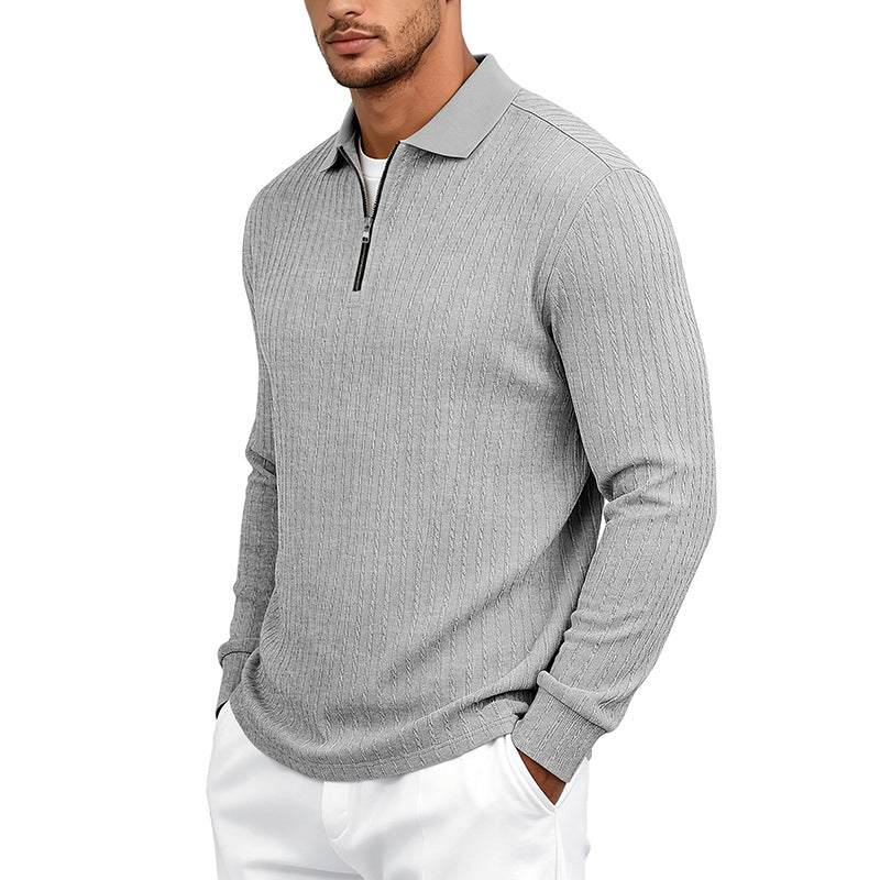 Herren Feinstrick-Polotroyer mit verdecktem Halbzip und Zopfstruktur Shop Nory