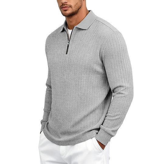 Herren Feinstrick-Polotroyer mit verdecktem Halbzip und Zopfstruktur Shop Nory
