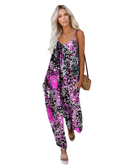 Damen Lässiger Jumpsuit mit verstellbaren Trägern und Blumenmuster