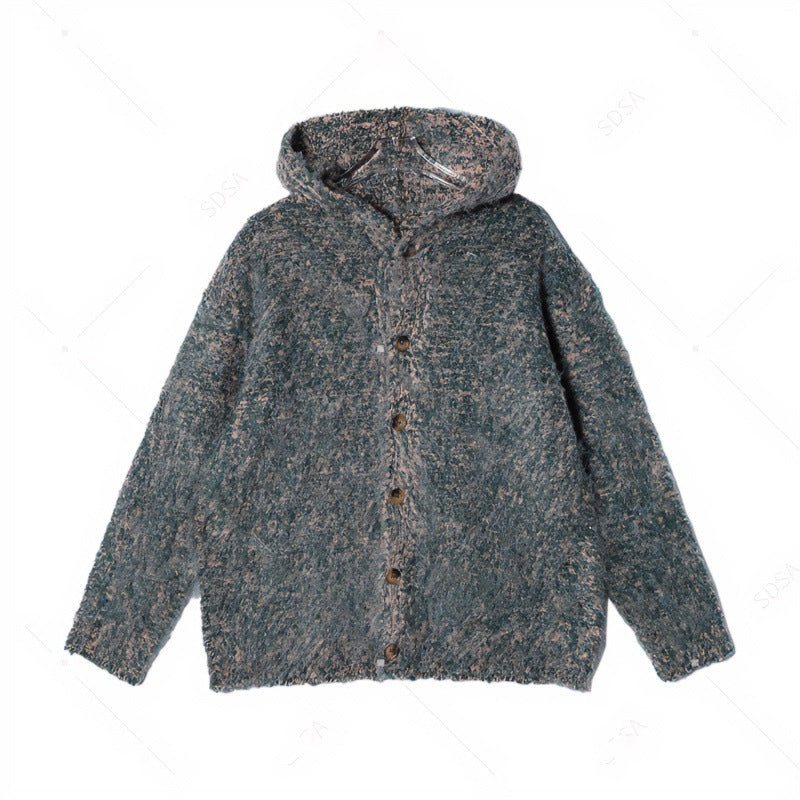 Damen Flauschige Kapuzen-Strickjacke mit Knopfleiste und melierter Bouclé-Optik Shop Nory