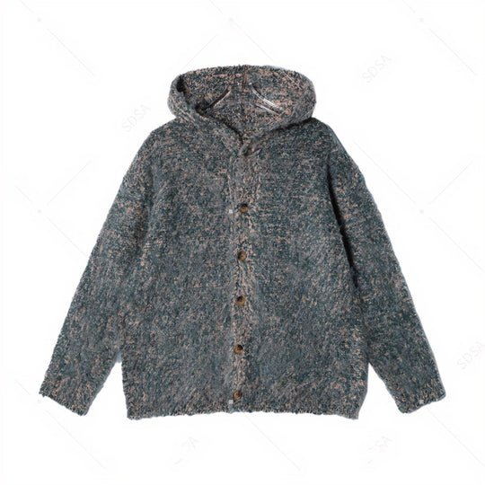 Damen Flauschige Kapuzen-Strickjacke mit Knopfleiste und melierter Bouclé-Optik Shop Nory