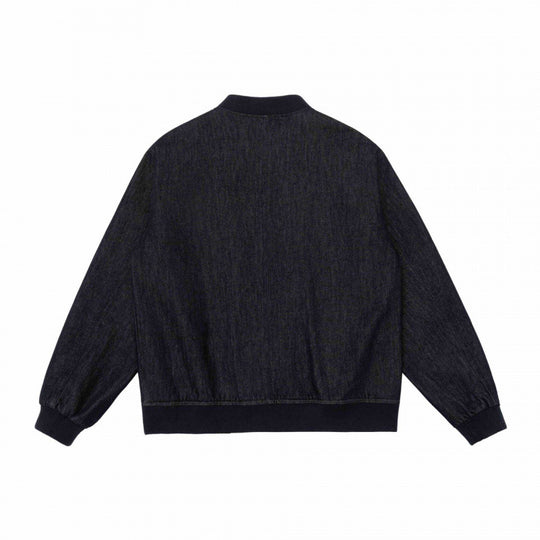 Unisex Oversize-Denim-Bomberjacke mit Rippbündchen und Druckknopfleiste Shop Nory