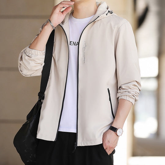 Herren Leichte wasserabweisende Kapuzenjacke im Urban-Minimalstil mit Reißverschluss Shop Nory