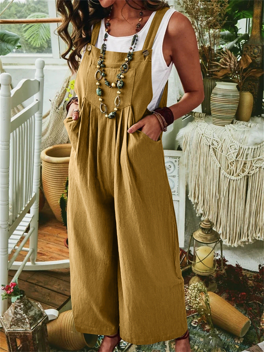 Damen Lässiger Jumpsuit mit praktischem Taschendesign und weiten Beinen