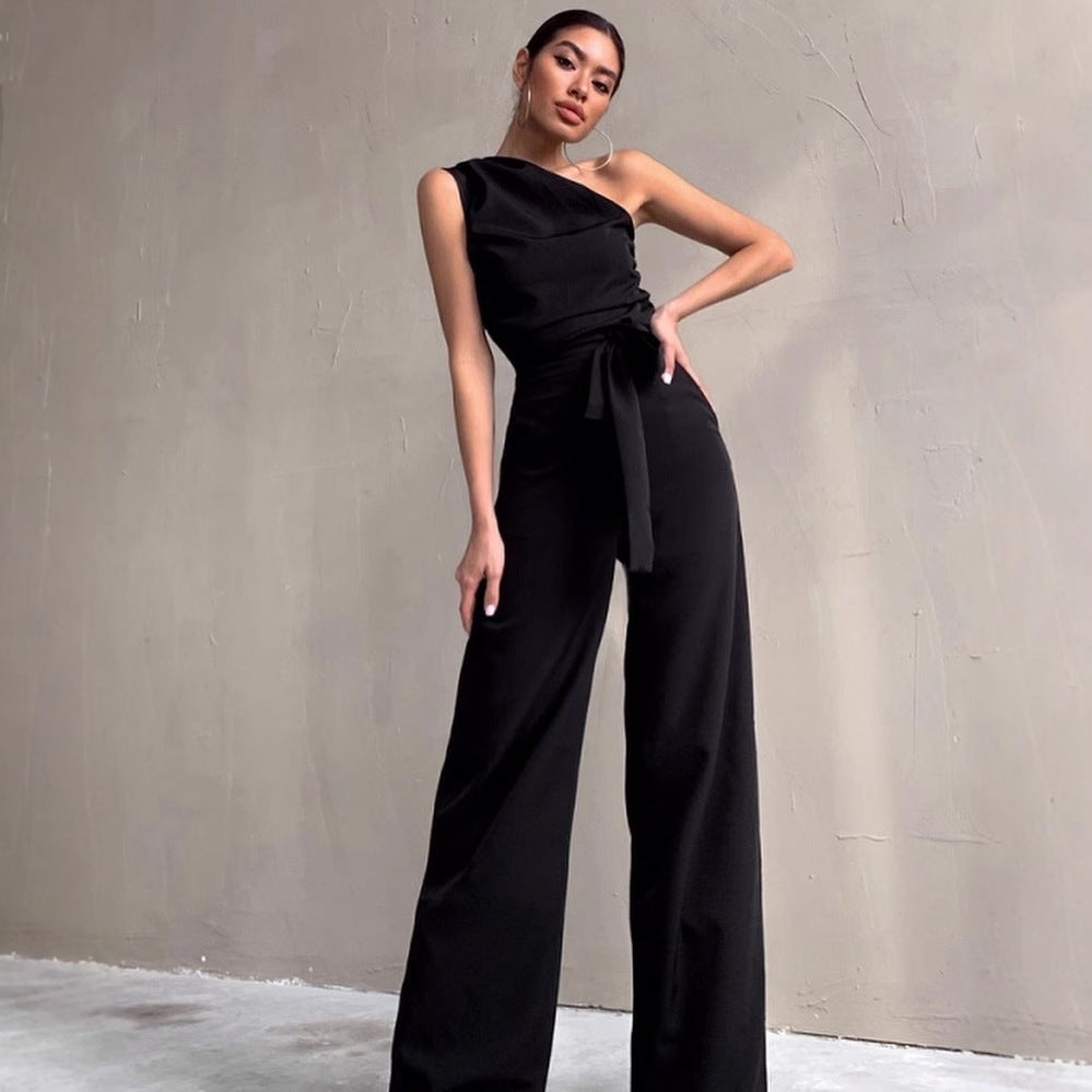 Damen One-Shoulder Jumpsuit mit weitem Bein