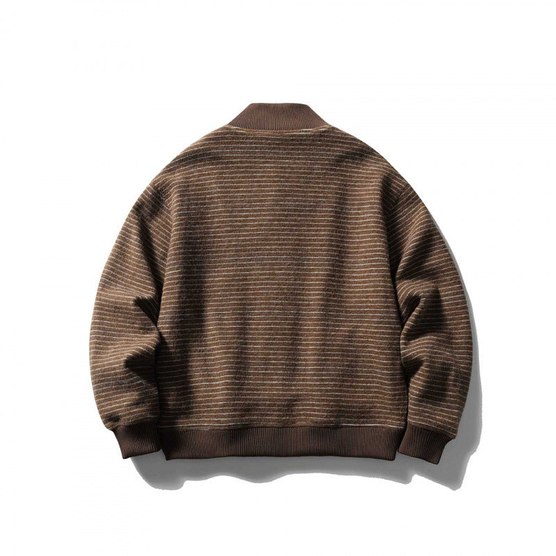 Unisex Kastenförmige Strickjacke im Blousonstil mit Stehkragen und Knopfleiste Shop Nory