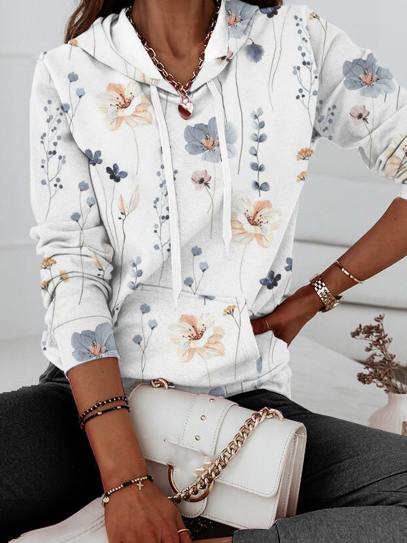 Damen Kapuzenpullover mit floralem Print und Kängurutasche Shopnory