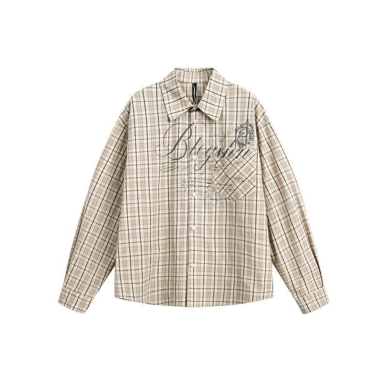 Damen Karierte Oversize-Hemdbluse mit Brusttasche und dekorativem Schriftprint Shop Nory
