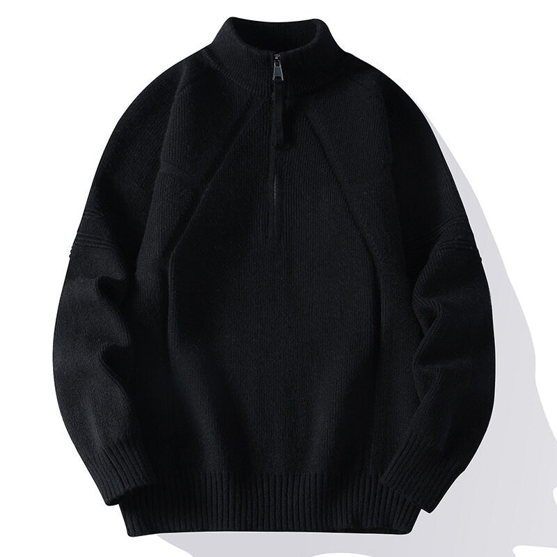 Herren Strick-Halbzip-Pullover mit Stehkragen und strukturierten Rippdetails Shop Nory