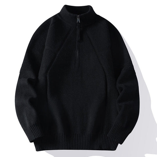Herren Strick-Halbzip-Pullover mit Stehkragen und strukturierten Rippdetails Shop Nory