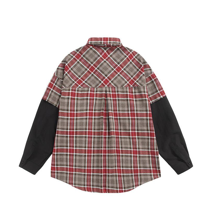Unisex Oversized-Hemdjacke im Layering-Look mit kontrastierenden Ärmeln und Brustpattentaschen Shop Nory