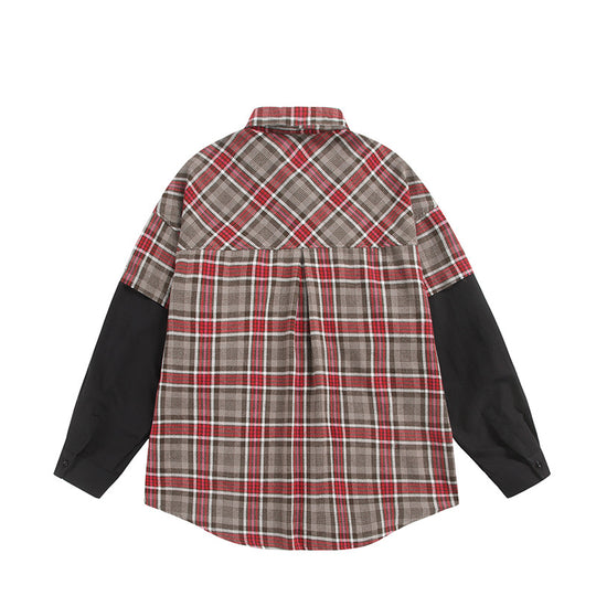 Unisex Oversized-Hemdjacke im Layering-Look mit kontrastierenden Ärmeln und Brustpattentaschen Shop Nory