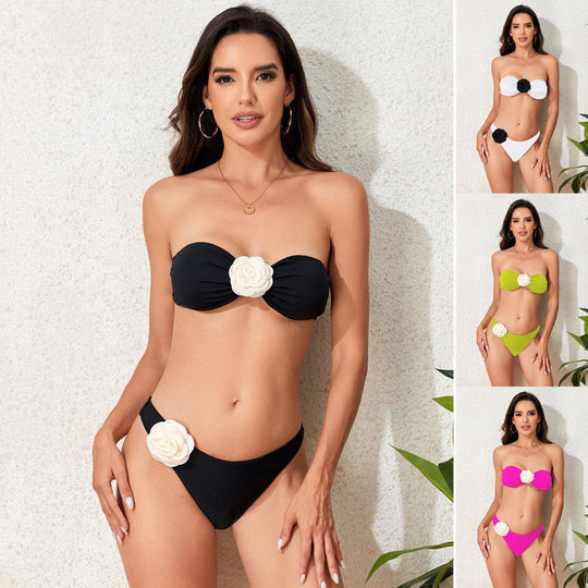 Damen Bandeau-Bikini-Set mit Blumen-Detail