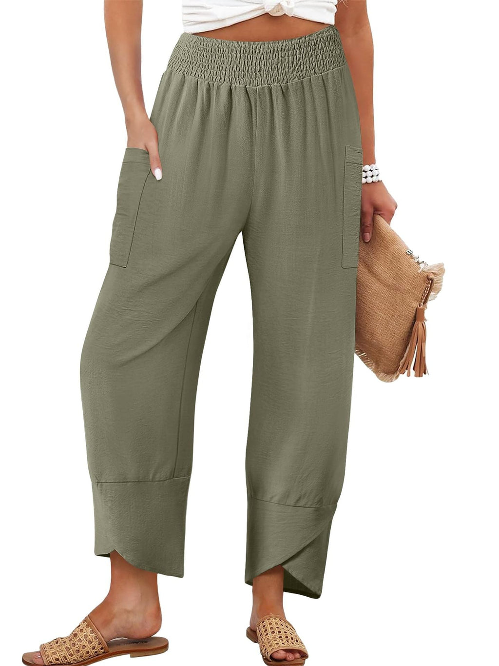 Damen Weite Sommerhose mit elastischem Bund und praktischen Taschen