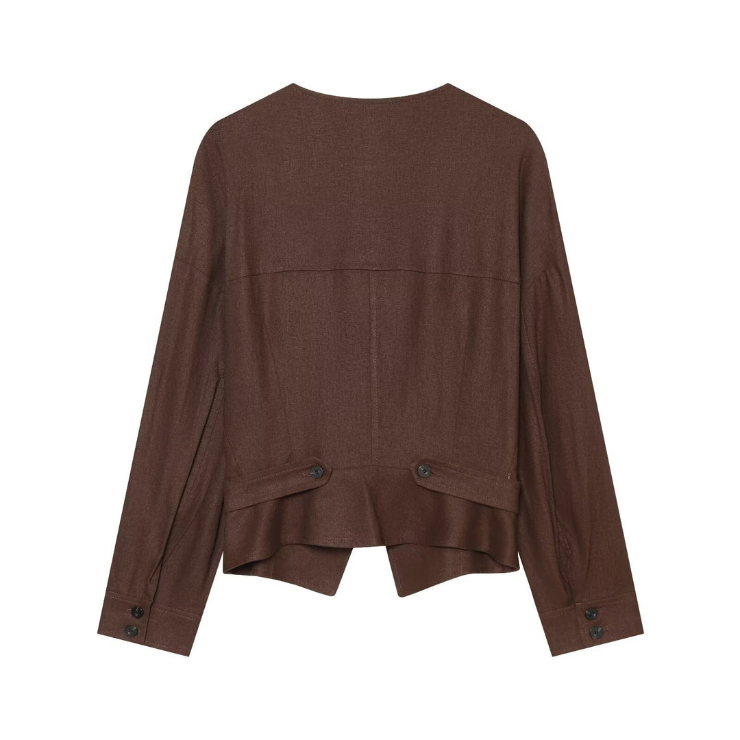 Damen Leichte asymmetrische Blusenjacke mit diagonaler Knopfleiste Shop Nory