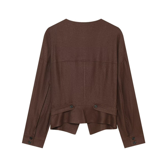 Damen Leichte asymmetrische Blusenjacke mit diagonaler Knopfleiste Shop Nory