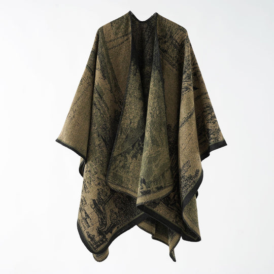 Damen Jacquard-Poncho-Überwurf mit weitem Kimono-Fall und softem Wollmix Shop Nory
