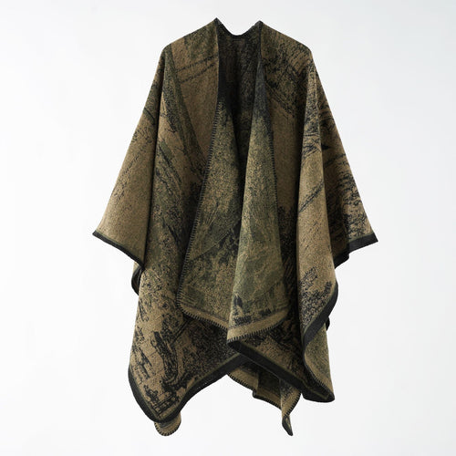 Damen Jacquard-Poncho-Überwurf mit weitem Kimono-Fall und softem Wollmix Shop Nory