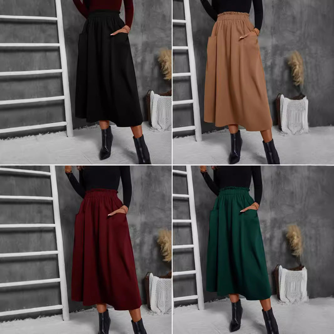 Damen Luftiger Midirock mit elastischem Bund und praktischen Taschen Shopnory