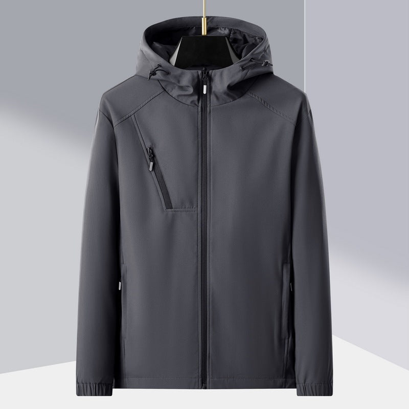 Herren leichte Softshell-Outdoorjacke mit ergonomischer Kapuze und diagonalem Brustreißverschluss Shop Nory