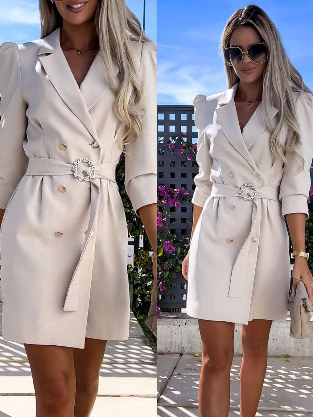 Damen Blazer Kleid mit tailliertem Schnitt und glamourösem Knopfdetail