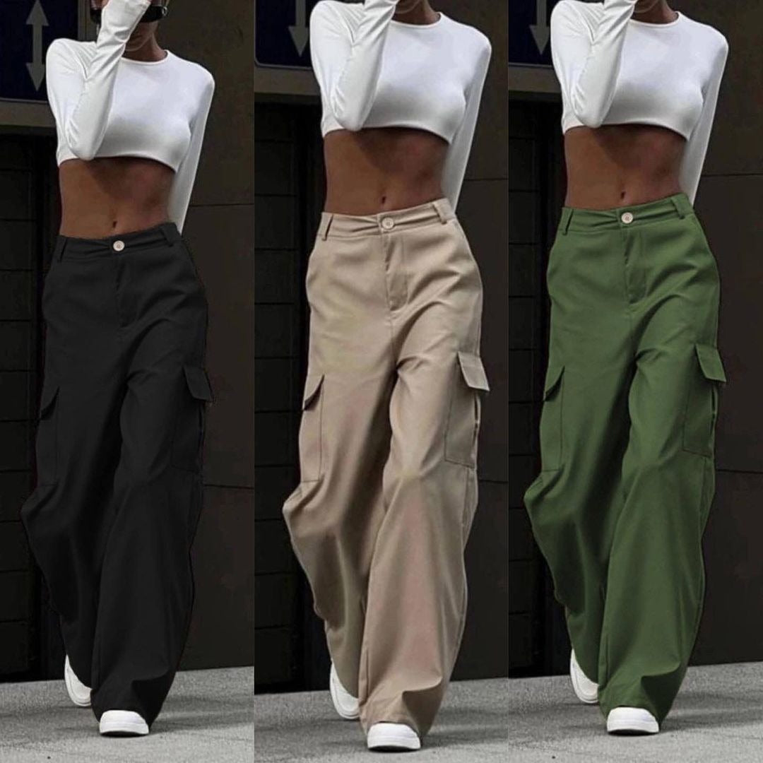Damen Weite High-Waist Cargo-Hose mit Oversized-Silhouette und Klappentaschen Shop Nory