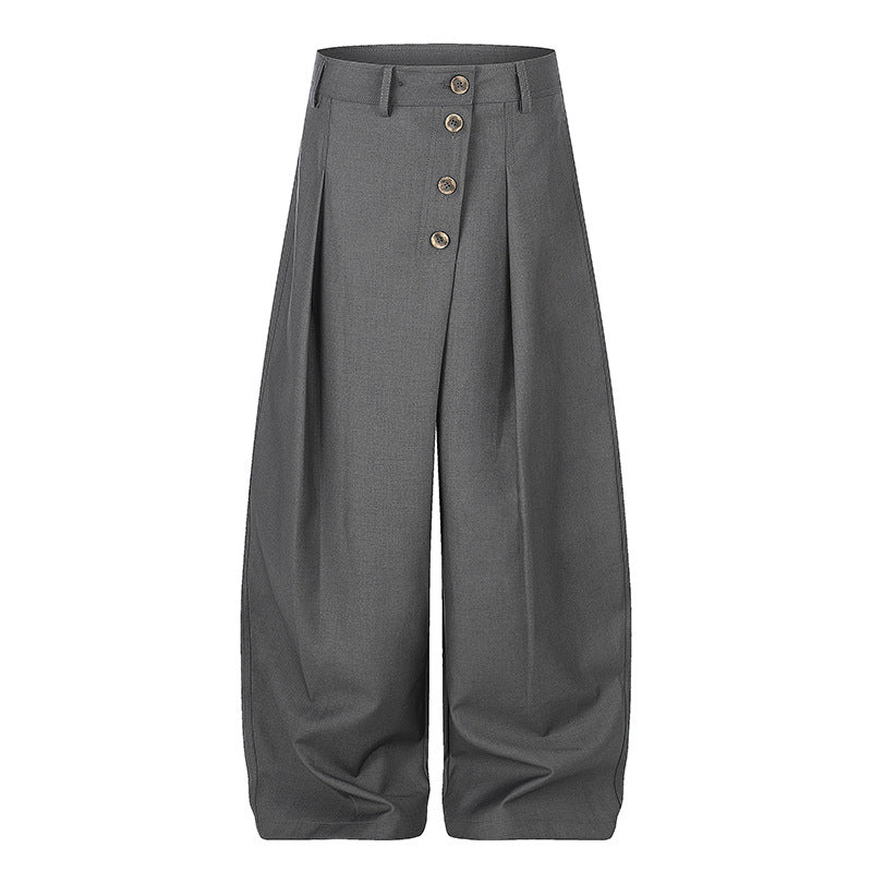 Damen Weite Palazzo-Hose mit hoher Taille, Bundfalten und asymmetrischer Knopfleiste Shop Nory