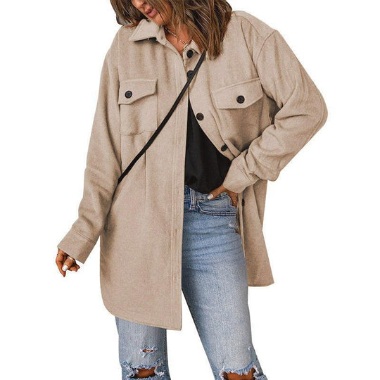 Damen Oversize-Hemdjacke mit Brustklappen und langem Schnitt Shop Nory