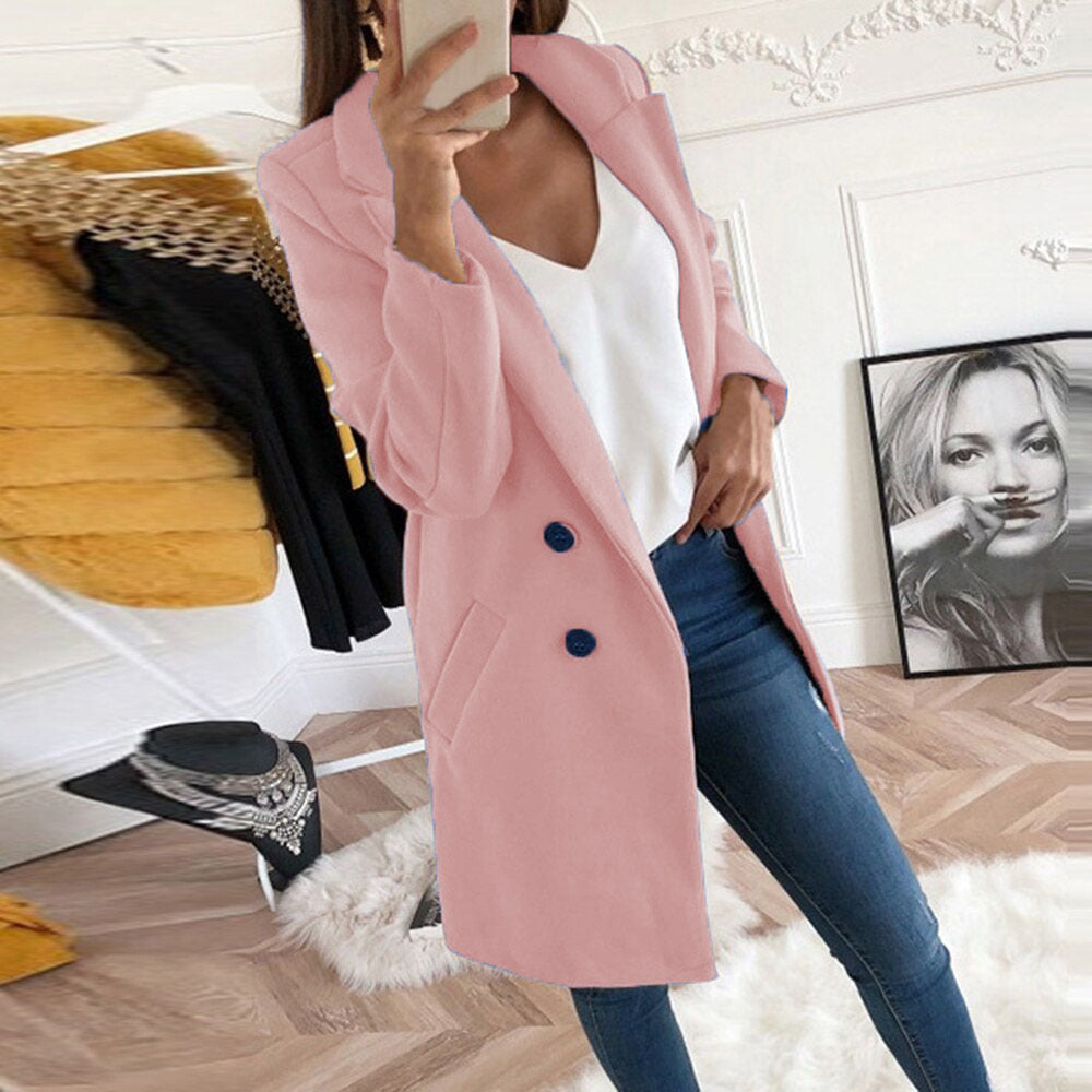 Damen Longline Wolloptik Mantel‑Blazer mit Reverskragen Shop Nory