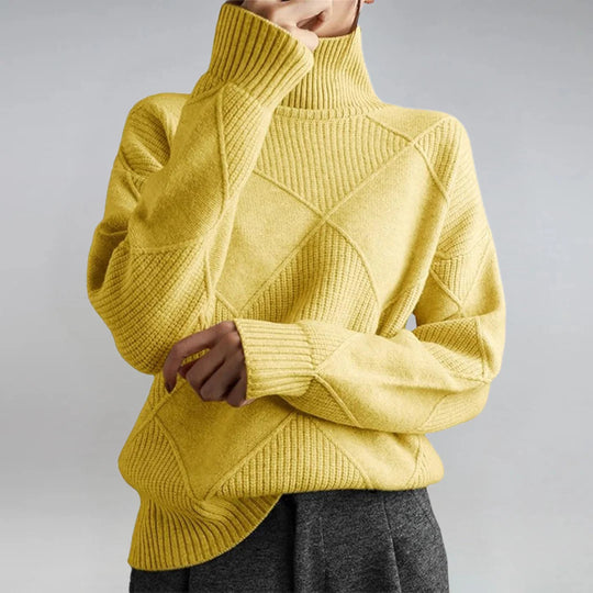 Damen nan weit geschnittener Strickpullover mit hohem Rollkragen und Rautenmuster Shop Nory