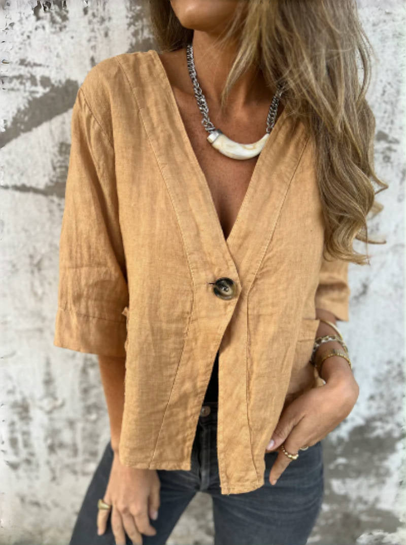 Damen Leichtes Leinenblazer mit kurzer Arm