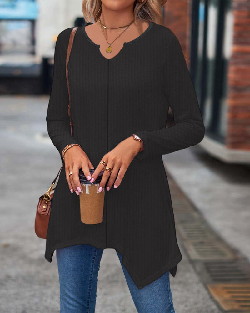 Damen Ripp Longsleeve Tunika mit asymmetrischem Saum Shop Nory