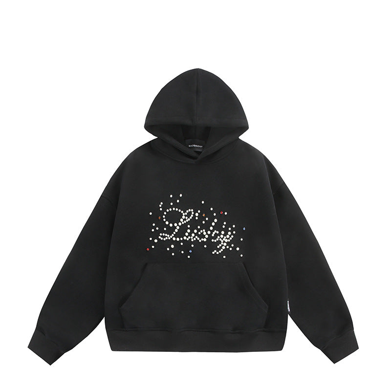 Unisex Oversize Kapuzenpullover mit Perlen‑ und Strassapplikation Shop Nory