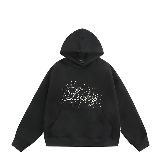 Unisex Oversize Kapuzenpullover mit Perlen‑ und Strassapplikation Shop Nory