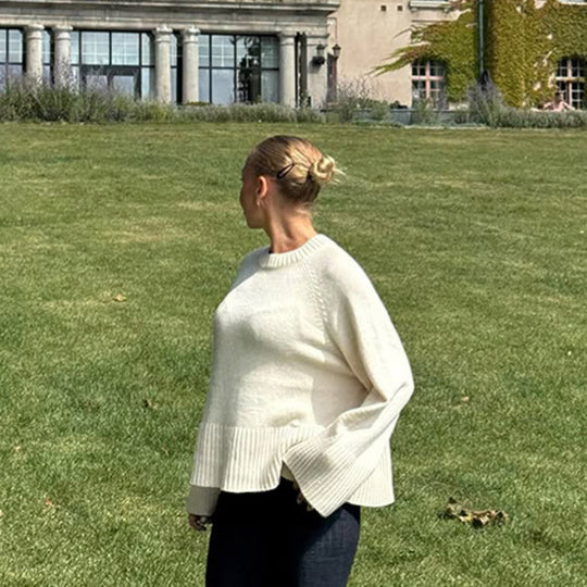 Damen Oversize-Strickpullover mit weitem Rippsaum und Trompetenärmeln Shop Nory